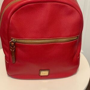 Dooney & Bourke Red Leather Backpack with Gold Zipper